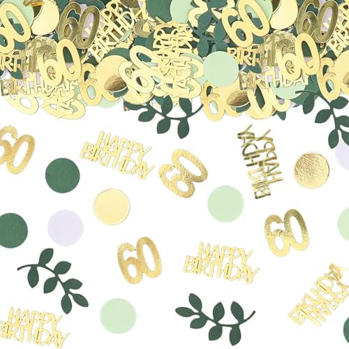 GoldRock Konfetti 60 Geburtstag Deko Groß 2,5-5,5cm,Deko 60 Geburtstag Mann Frau,Streudeko 60 Geburtstage Frau,Tischdeko 60. Geburtstage Deko Grün Gold,Deko zum 60 Geburtstags,60 Geburtstags Mann Deko