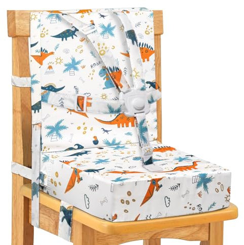 Toddler Booster Seat for Dining Chair, 5 Point Buckle Stronger Security 2Pcs PU Waterproof Easy Cleaning Kids Booster Seat Dining, Adjustable Seat Belts & Non-Slip Bottom (White)