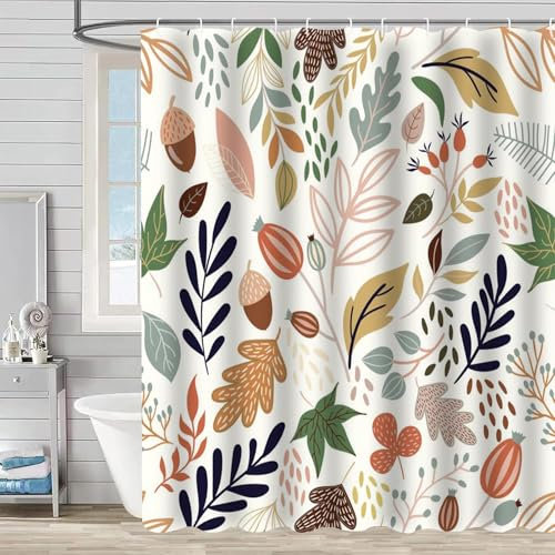 FAIRYGATE Outdoor Shower Curtain Plant Eucalyptus Sage Leaf Flower Bath Curtain Watercolor Botanical Flower Shower Curtains Waterproof Bathtub Curtain B8114