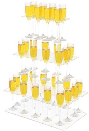 Nynelly Champagne Présentoir Boissons Tour, 3 étages 32 Supports Acrylique Champagne Tour Porte-Verre à Champagne, Plateau de Table Champagne Flûtes Support pour Mariage Fête, 50x30x66.5 cm