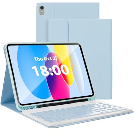 MAYPHY Keyboard Case for iPad (A16) 11th Generation 11 Inch 2025/iPad 10th Generation 10.9 Inch 2022, UK Layout,Detachable Keyboard Case, Multi-Angle Viewing, with Pencil Holder, Blue