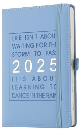Mljtoyo A4-Tagesplaner 2025, Tag pro Seite, Produktivitäts-Tagesplaner von Januar 2025 bis Dezember 2025, Organizer, Wochen- und Monatsplaner mit Stifthalter, Gummibandverschluss (Himmelblau, A4)