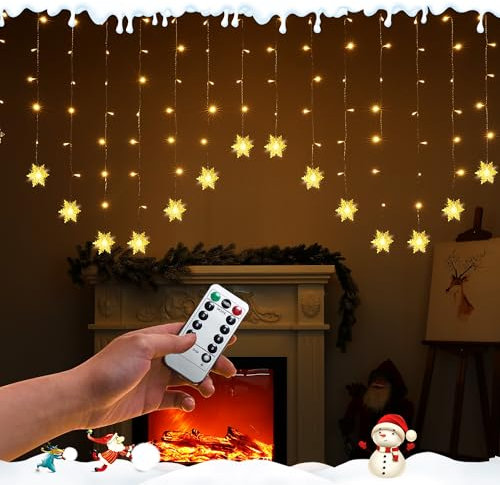 Woukksy Schneeflocken Lichtervorhang 2x1m Lichterkette vorhang Fenster USB/Batterie Weihnachtsbeleuchtung IP44, Warmweiß Lichterkettenvorhang mit Timer für Balkon, kinderzimmer Weihnachten Deko