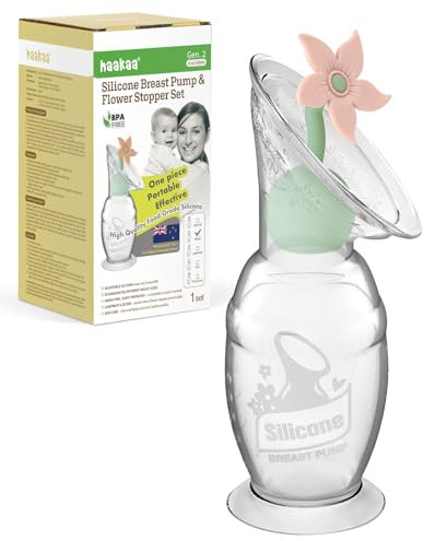 haakaa Manual Breast Pump with Flower Stopper Set, Gen.2 Silicone Hand Pump with Suction Base, BPA Free (4oz/100ml, Blush)