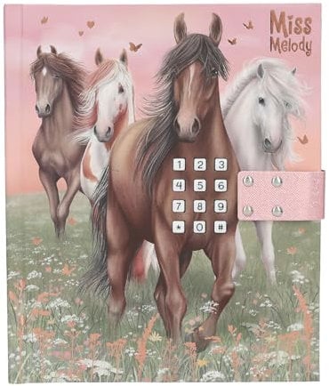 Depesche 13236 Miss Melody - Tagebuch mit Zahlen-Code und Sound, Buch in Rosa und Grün, mit Pferde Motiv und 80 linierten und bunt illustrierten Seiten