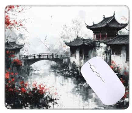 Mauspad Klein Japanische Landschaft Mousepad, Schreibtischunterlage Kinder, Gaming Mauspad 22 X 18 cm rutschfest Wasserdicht VernäHte Kanten Mouse Pad, Verbessert Geschwindigkeit und PräZision T-8979
