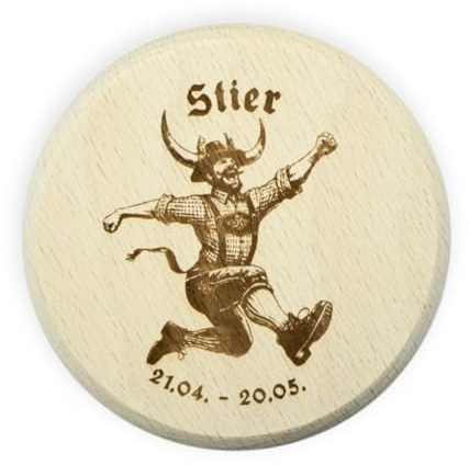 Generisch Bierglasdeckel Holz Graviert, Sternzeichen Stier | Naturholz