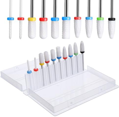 YUXIANLB 10 Pcs Ceramic Nail Drill Bits Set for Acrylic Gel Nails, 3/32 Inch Cuticle Bit for Nail Drill Professional Electric Manicure Pedicure Nail File Cuticle Remover
