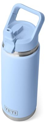 YETI Rambler 26 oz Bottle, Vacuum Insulated, Stainless Steel with Color Matching Straw Cap, Big Sky Blue