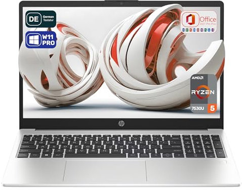 HP 255 G10 Business Laptop, AMD Ryzen 5 7530U, 16 GB DDR4 RAM, 2 TB PCIe SSD, 15.6 IPS FHD Display, AMD Radeon Graphics, QWERTZ Tastatur, Windows 11 Pro, Silber