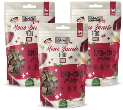 MACs Dog Mono Snack Multipack 3 x 100g Pferd | Getreidefreier, hochfleischiger Soft-Snack | natürlicher Hundesnack ohne Zusatzstoffe | ideal für empfindliche Hunde