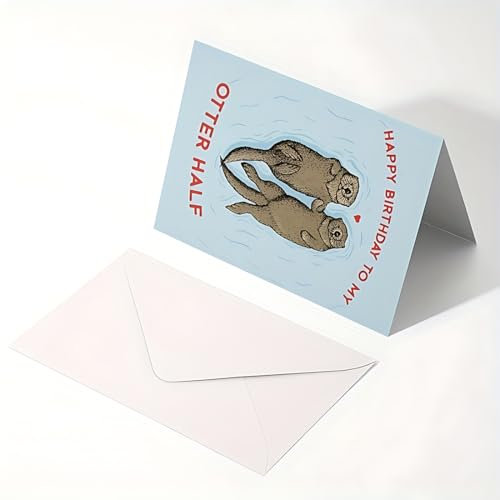 WUSJCOF Otter Geburtstagskarte inkl. Umschlag und Aufkleber, Meine Bessere Hälfte Geburtstagskarten, Lustige Geburtstagskarte Frau Mann, Birthday Card für Ehemann, Ehefrau, Freund oder Freundin