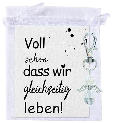 MKISHINE Postkarte mit Spruch Voll schön dass wir gleichzeitig leben, Geschenk für Beste Freundin, mit Engel-Anhänger, Weiß