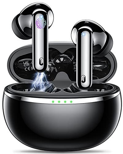 Auriculares Inalámbricos Bluetooth, 2025 Cascos Inalámbricos Bluetooth 5.3 HiFi Estéreo con 4 HD Mic,42H Auriculares in Ear con Función de Reducción de Ruido,IPX7 Sport Earbuds USB C para iPhone Negro