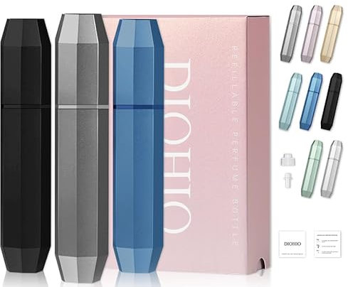 Atomizador de Perfume Recargable, 5 ml, Mini Dispensador de Colonia Portátil, Tamaño de Bolsillo, Negro (negro gris azul)