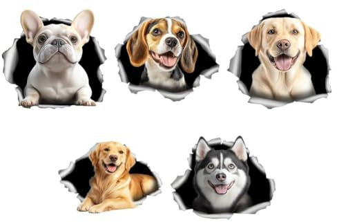 WADORN 5 Stile Lustige Hunde Aufkleber Mit Labrador Golden Retriever, Selbstklebend Wasserdicht für Auto, Windschutzscheibe, LKW, Skateboard, Wand, Tasse, Laptop - Vinyl Sticker