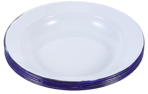 Mobestech 5pcs Vintage Round Enamel Hot Pot Plates Enamelware Dish Serving Plates for Home Gatherings Snacks Meals Easy to Clean Fruits Holder