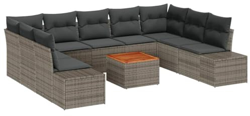 vidaXL Garten-Sofa-Set 10 pcs Grau, Garten und Terrasse, modernes modulares Sofa-Set, UV-beständige Möbel, anpassbare Entspannungsgruppe