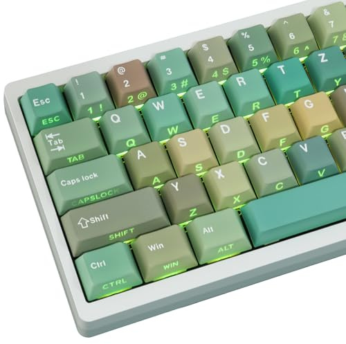 Sunzit PBT Deutsches Layout Keycaps, 132 Tasten Grüner Wald Custom Tastenkappen Cherry Profile Dye-Sub Keyboard Keycap Set mit 6.5u Spacebar für MX Switches Mechanische Gaming Tastatur