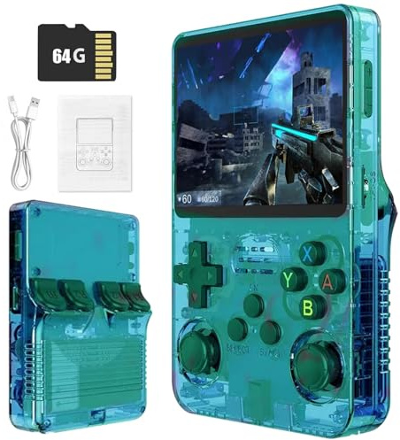 Retro Portable Game Console R36S-avec Système Linux Open Source, 21 000 Jeux Classiques, Écran IPS De 3,5 Po, 64 Go/128 Go, Mini Console De Jeu Portable-Green||64GB