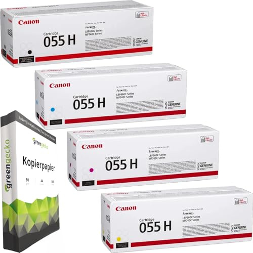 green gecko Original Toner Set - 055H XL Multipack (CMYK) - kompatibel mit Canon i-SENSYS LBP 660 662 663 664 740 741 742 743 744 745 746 cw cx cdw mit 500 Blatt A4 Kopierpapier