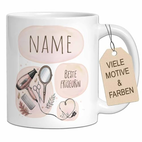 Personalisierte Tasse für Friseurin, Kosmetikerin, Nageldesignerin | Danke Geschenk mit Namen | Keramiktasse Beste... (Friseurin, Rosa)