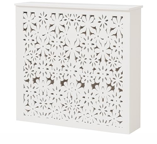 KAFHGEIN Cubre Radiadores de Madera Modernos, Cubreradiador Blanco con Estante Radiador Flotante, Mueble Radiador Decorativo(80x70x20cm)