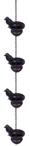 QOXEZY Outdoor Bird Rain Chain Garden Gutter Decoration with Hanging Bowl Design, Metal Water Feature for Garden, Porch or Courtyard, 60/80/100cm, Black