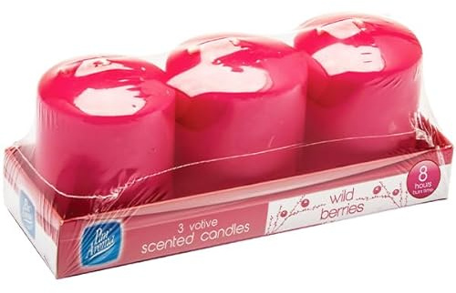Pan Aroma Wild Berries Votive Scented Candles, 4.3cm x 5cm, 130g, Pack of 3, Indoor Use, Home Fragrance and Decoration
