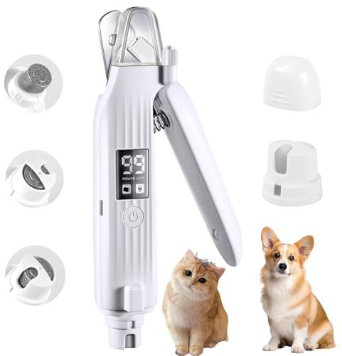 Moulin à ongles 2 en 1 pour chien et coupe-ongles pour chiens - Coupe-ongles électrique à 3 vitesses - Lime à ongles avec lumière LED pour chiens de petite, moyenne et grande race