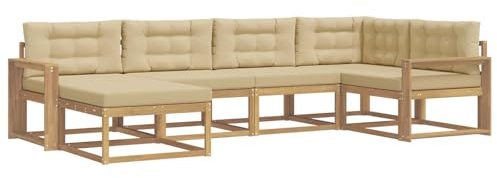 vidaXL Outdoor-Sofagarnitur mit Kissen 5 pcs Weiß und Beige Polyester, Patio-Sofa, Moderne Outdoor-Sitzgruppe, langlebige Gartenmöbel, wetterfest für die Lounge im Garten