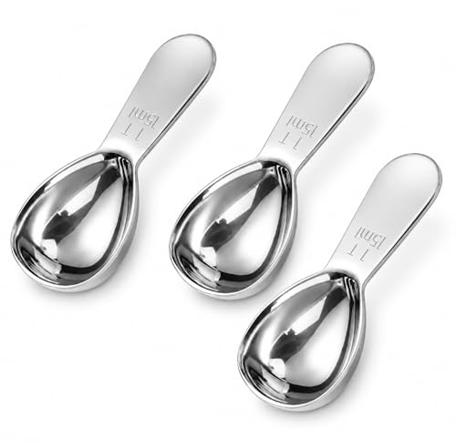DCYQAIN 3 Pcs Stainless Steel Coffee Scoop Set, Short Handle Measuring Spoons for Ground Coffee, Tea, Sugar, Flour, Spices, Multipurpose Kitchen Table Spoons