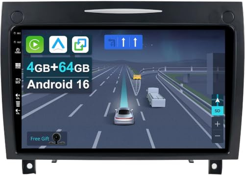 KEC 9[4+64G] Android 16 Autoradio für Mercedes Benz SLK-Class R171 2004-2010-mit Wireless Apple CarPlay|Android Auto|Mirror Link|GPS Navigation|Bluetooth 5.0|WiFi |USB|Navi|FM+Rückfahrkamera