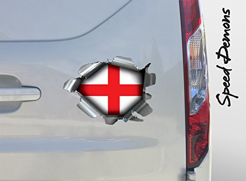 Extra Large Speed Demons Pride Burst RIP Torn Tear Sticker Graphic SELF Adhesive for Any Surface Including LAPTOPS and Cars - England Flag Football Rugby