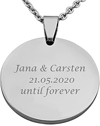 Hanessa Personalisierte Edelstahl-Halskette mit Gravur – Runde Anhängerkette für Damen & Herren, Individuelle Namensgravur & Datum, Erinnerungs-Geschenk für Jahrestag, Hochzeit oder Geburtstag