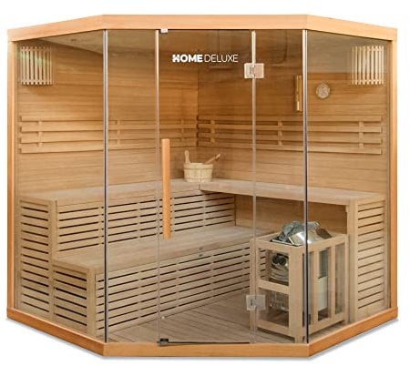 HOME DELUXE Sauna intérieur 'SKYLINE BIG XL' -Taille: 200 x 200 x 210 cm- poêle de sauna et accessoires de sauna inclus, pour 6 personnes I Sauna à Vapeur et Cabine, Cabine de Sauna, Sauna à vapeur