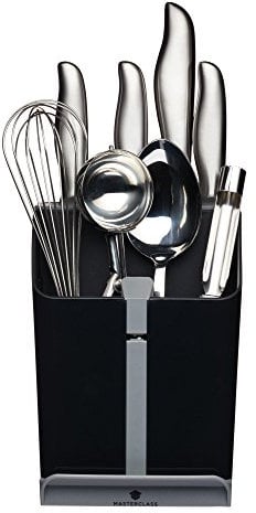 MasterClass Smart Space Bloc à couteaux et porte-ustensiles tout-en-un avec aiguiseur de couteaux en céramique, 15,5 x 14,5 x 20,5 cm (6'' x 5,5'' x 8'') - Noir / Gris