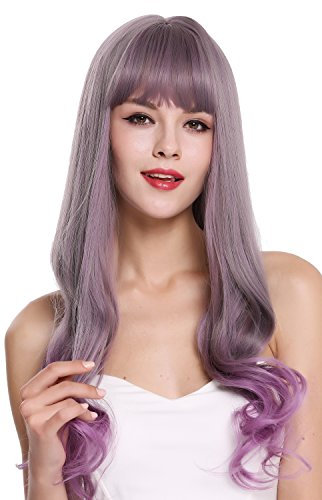 WIG ME UP- G1818-171/716 peluca de mujer pelo largo liso puntas onduladas flequillo gris lila mix