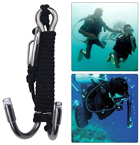 GLOGLOW Buceo Doble Gancho, Acero Inoxidable Buceo Doble Arrecife Deriva Gancho con línea para Buceo Buceo fotografía submarina Equipo de Seguridad (Negro)