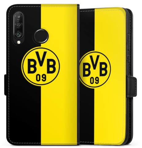 Klapphülle kompatibel mit Huawei P30 Lite Handyhülle aus Kunst Leder schwarz Flip Case BVB Borussia Dortmund Wappen