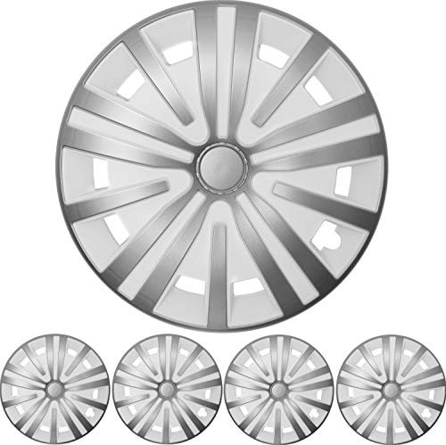 4X Premium Design Radkappen Radzierblenden Set 'Spinel' 15 Zoll in Silber/Weiß