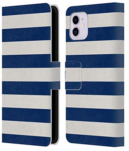 Head Case Designs Blau Und Weiss Streifen Kollektion Leder-Wallet-Hülle Kompatibel mit Apple iPhone 11