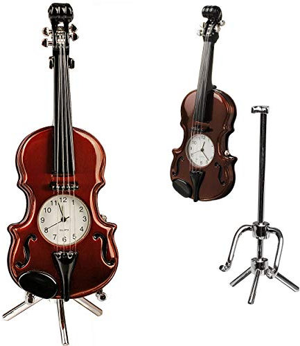 alles-meine.de GmbH kleine - Tischuhr/Miniatur - Uhr - Violone - Geige/Kontrabass - mit Ständer - aus Metall - 14 cm - batteriebetrieben - Analog - Batterie - braun - schwarz..