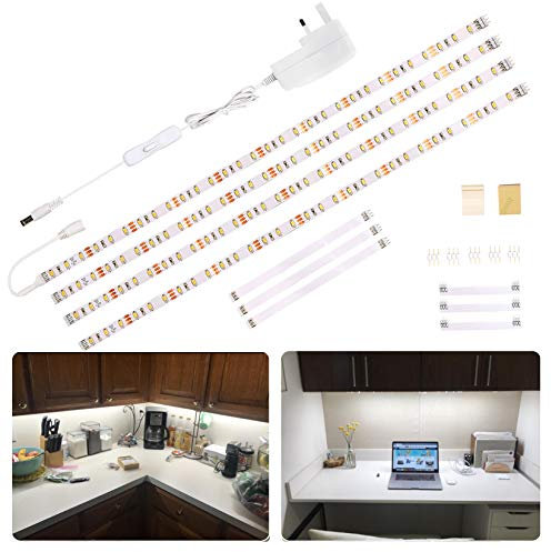 WOBANE LED Under Cabinet Lighting Kit,Flexible LED Ribbon Lights Bar,Under Counter Lights for Kitchen,Cupboard,Desk,Showcase,Shelf,2m Rope Light Set,12v,120 LEDs,1200lm,6000K White,4 Panel