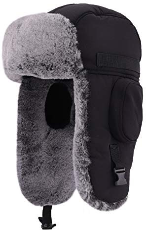 Gisdanchz Russische Mütze Mit Ohrenklappen Winter Hut Fliegermütze Russen Uschanka Ushanka Schapka Herren Russisch Russenmütze Wintermütze Schapka Wintermaske Russenmützen Trappermütze Schwarz