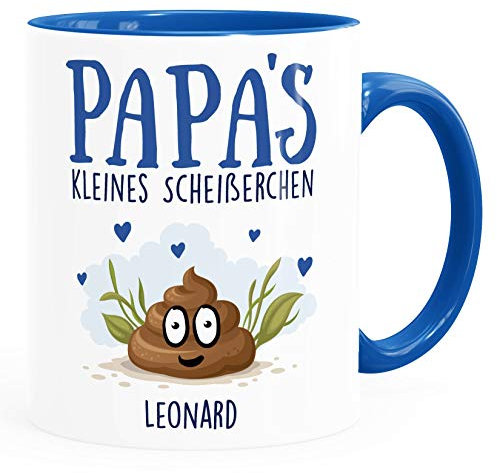 MoonWorks® Tasse personalisiert Papa's kleine Scheißerchenbis zu 4 anpassbare Namen Kackhaufen Geschenk Vatertag 1 Kind royal Keramik-Tasse