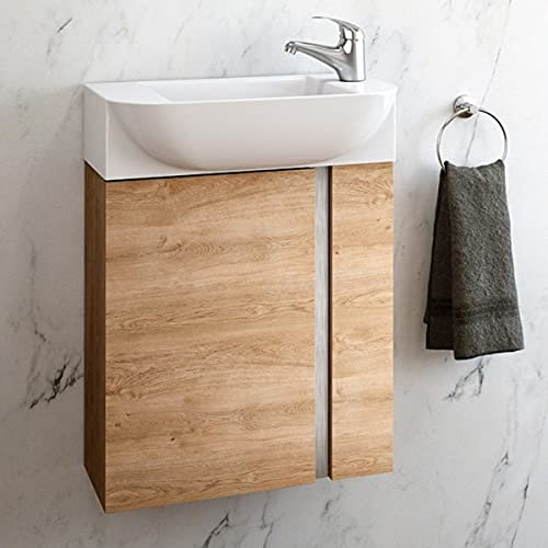 Coycama Mueble de baño Versa suspendido a Pared Fondo Reducido 1 Puerta y Lavabo Cerámico (Roble Natural, 45)