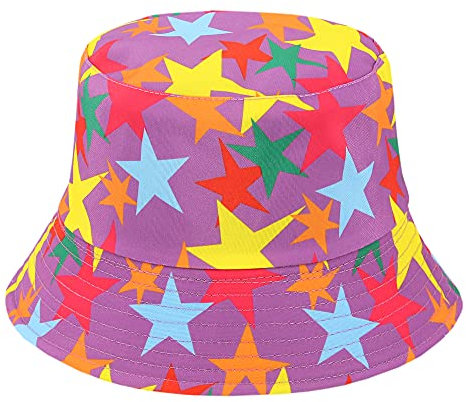 Haoohu Cappello da pescatore multicolore per donne, uomini, ragazze, rana, pescatore, cappello da spiaggia, cappello da sole per viaggi all'aperto, Stella viola, Taglia unica