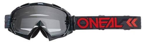 O'NEAL Motocross Brille & Fahrradbrille Herren Damen B-10 Goggle CAMO V.22 I MX MTB DH FR I Motorradbrille mit 1,2mm 3D-Linse für klare Sicht I UV-Schutz | Schwarz Rot - klar | One Size