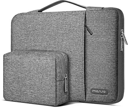MOSISO 360 Protective Laptop Sleeve Compatible with MacBook Air/Pro, 13-13.3 inch Notebook, Compatible with MacBook Pro 14 inch M4 M3 M2 M1 Max 2025 2024-2021, Vertical Bag with Small Case&Belt, Gray